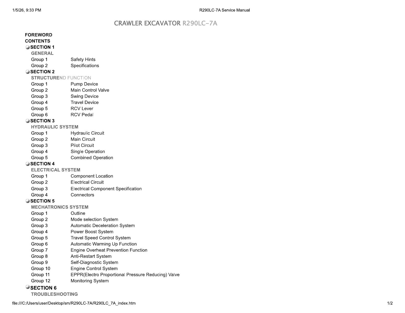 R290LC-7A Service Manual